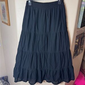 Planet Gold Black Tiered Midi Skirt Smocked Waist Cotton Boho Size Small
